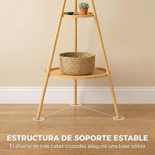 Perchero de Pie de Bambú Perchero para Ropa con 2 Estantes y 9 Ganchos Diseño Elegante 58,5x58,5x176 cm Natural [4]