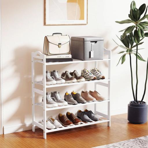 Estantería para Zapatos de Bambú para 12 Pares de Zapatos para Entrada Pasillo Dormitorio 67,5x24,7x72 cm Blanco