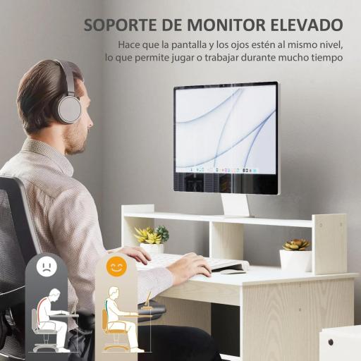 Escritorio con Estantería Moderno Escritorio con Compartimentos Abiertos Soporte para Monitor 108x50x94 cm Crema [2]
