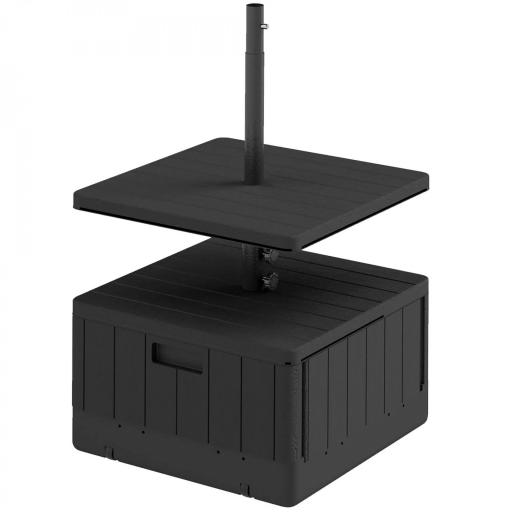 Base para Sombrilla Exterior 3 en 1 Mesa Auxiliar Ajustable Macetero Soporte de Parasol Rellenable Arena 80 kg Negro [9]