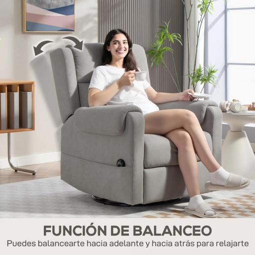 Sillón Relax Reclinable Eléctrico Giratorio y Basculante con Reposapiés Ajustable Mando a Distancia Gris Claro [5]