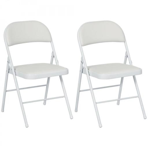 Juego de 2 Sillas Abatibles con Respaldo y Estructura de Acero para Oficina Estudio 45x46x78 cm Blanco [3]