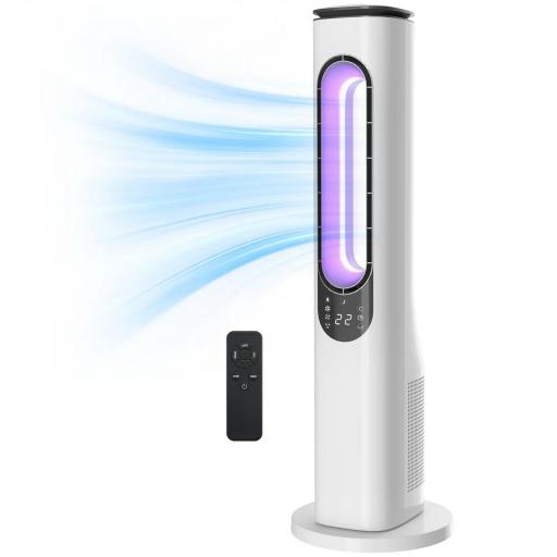 Ventilador de Torre sin Aspas con Luces LED Control Remoto 3 Velocidades 3 Modos Temporizador 15H Oscilación 50° Blanco [8]
