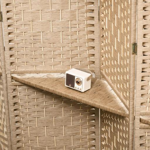 Biombo Separador de Ambientes 4 Paneles 160x170 cm con 2 Estantes de Exhibición Pantalla de Privacidad Plegable Natural [6]