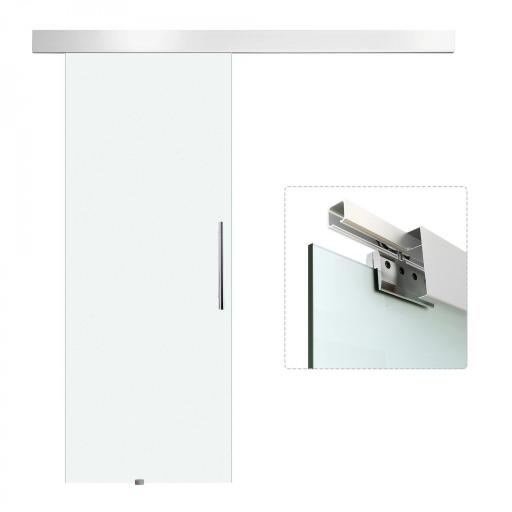 Puerta Corredera de Cristal 90x205 cm Puerta Corrediza Deslizante con Riel de Cristal de Seguridad Translúcido [8]