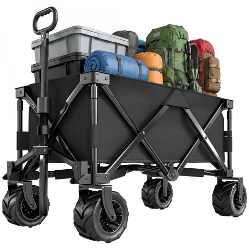 Carro de Playa Plegable con Ruedas Delanteras Giratorias 360° y Asa Telescópica 108x55x55 cm Negro [9]