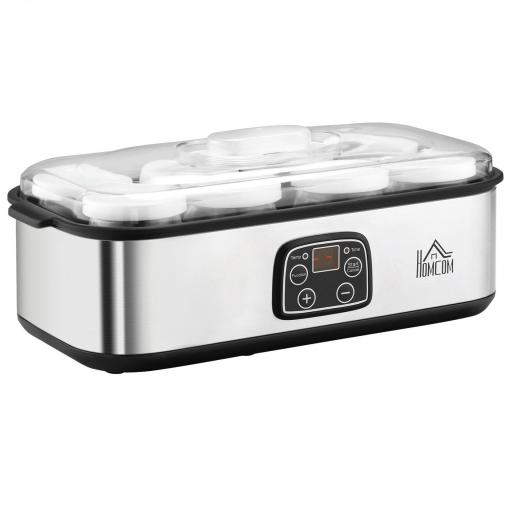 Yogurtera 30W Capacidad 1,44L con 8 Tarros de Cristal de 180 ml Termostato Ajustable Temporizador de 1-48 Horas y Apagado Automático 36x18,8x14 cm Plata [2]