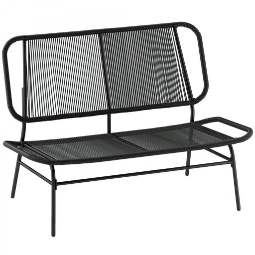 Sofá Exterior de Ratán de 2 Plazas con Asiento y Respaldo Tejidos de Ratán Estructura de Acero Carga 240 kg Negro [8]