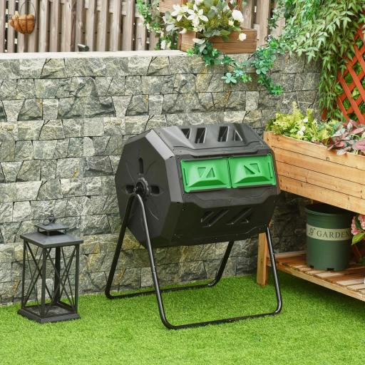 Compostador Giratorio 160L con Sistema de Ventilación y Patas de Acero para Compostaje de Residuos Orgánicos 71x65x96 cm