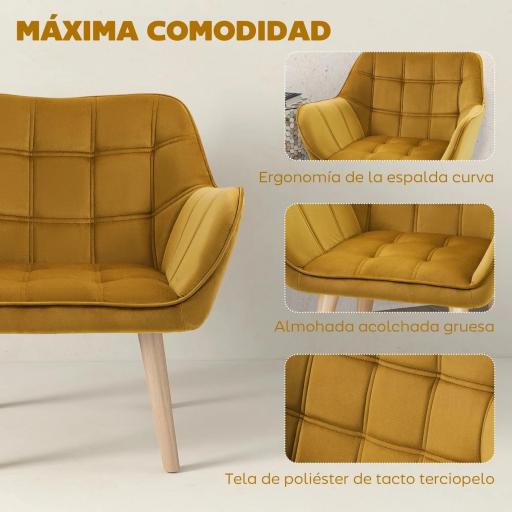 Butaca de Salón Moderna Tapizado en Terciopelo con Asiento Ancho Patas de Madera para Sala de Estar Amarillo [2]