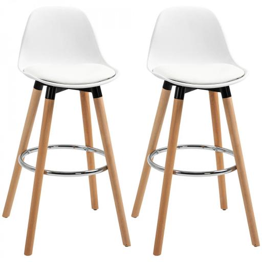 Conjunto de 2 Taburetes de Bar Tapizado en PU Taburetes Altos de Cocina con Asiento 69 cm 43x43x91 cm Blanco [10]
