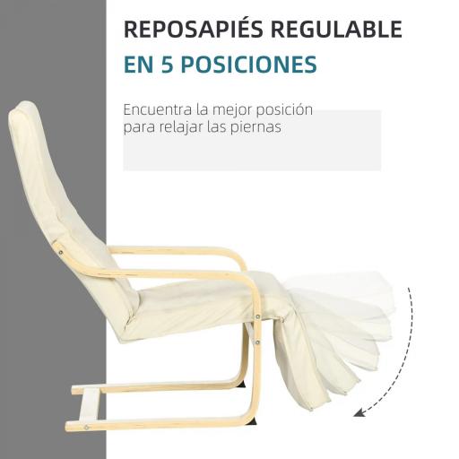 Sillón de Salón con Reposapiés Ajustable Silla Relax Butaca Tapizado en Tela para Oficina Dormitorio 66,5x94x100cm Crema [4]