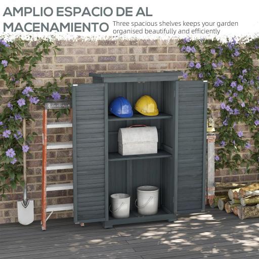 Cobertizo de Madera Caseta de Madera 0,31 m² 87x46,5x160 cm con 2 Puertas y 2 Estantes Interior Gris [5]