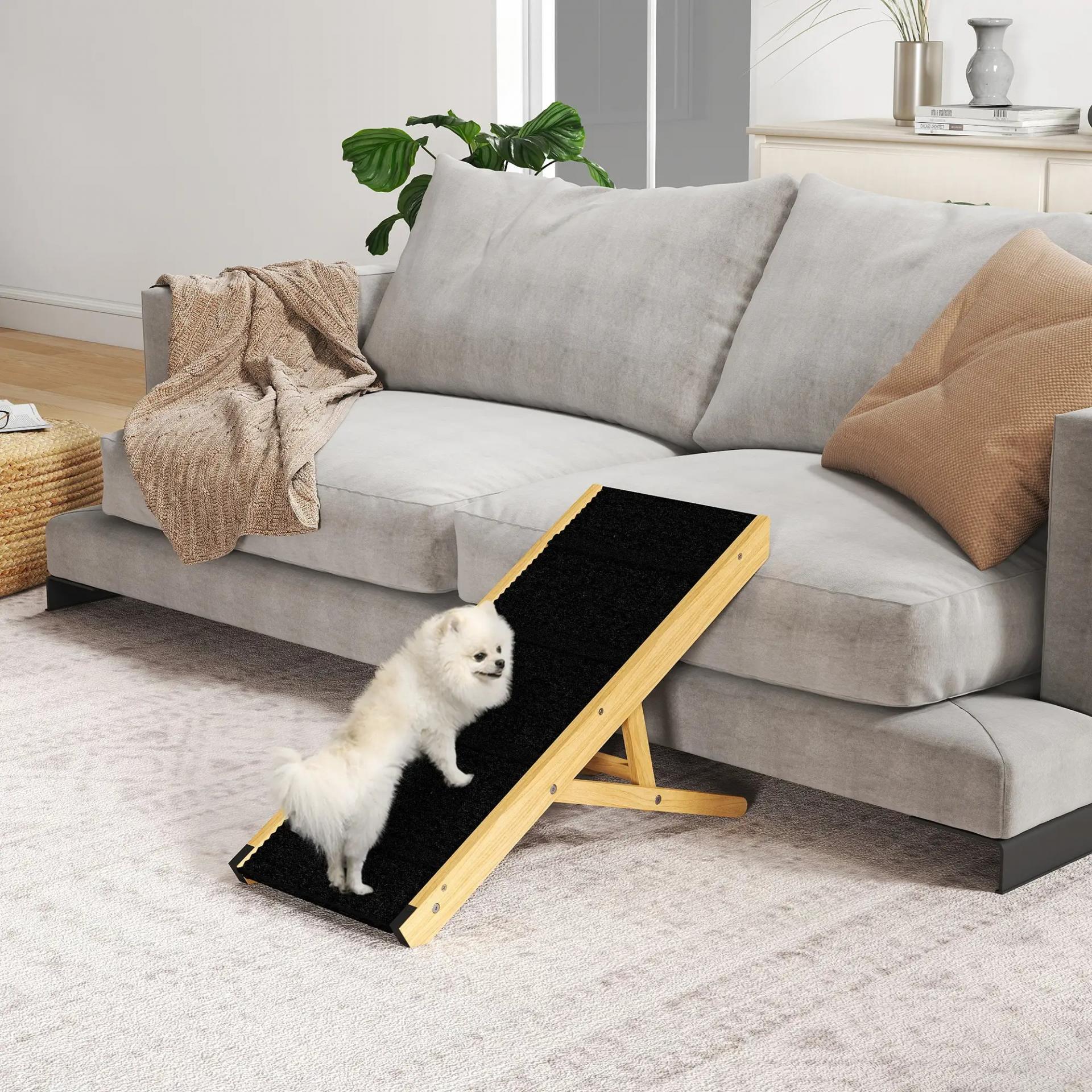Rampa para Mascotas de Madera con Altura Ajustable en 4 Niveles para Perros Pequeños y Medianos 83,5x35x47,5 cm Natural