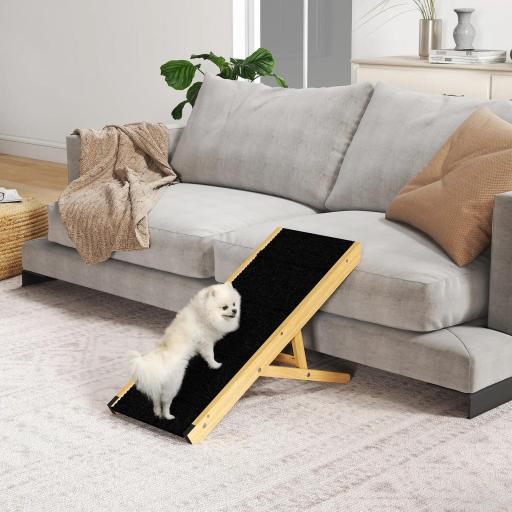 Rampa para Mascotas de Madera con Altura Ajustable en 4 Niveles para Perros Pequeños y Medianos 83,5x35x47,5 cm Natural