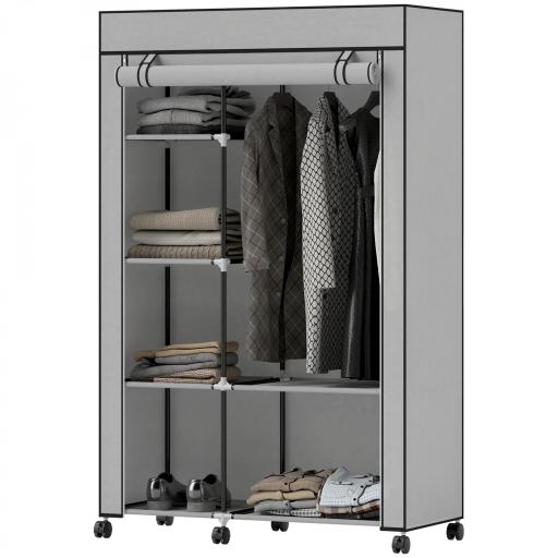 Armario de Tela con Ruedas Ropero Portátil con 6 Estantes y 1 Barra de Colgar para Dormitorio 103x43x162,5 cm Gris [7]