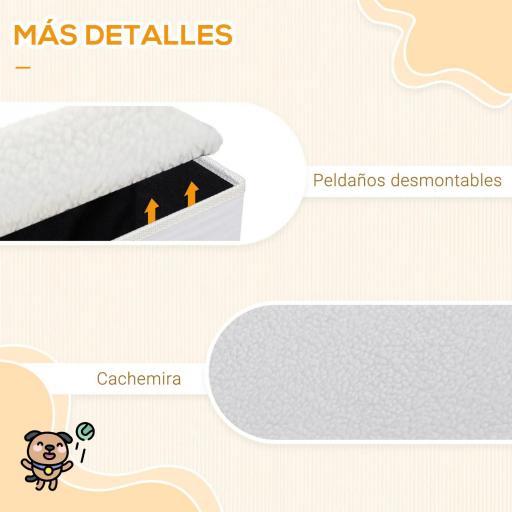 Escalera para Mascotas de 3 Peldaños Plegable con Tapas Abatibles y Espacio de Almacenamiento 3 Escalones de Perros Gatos Pequeños para Cama Sofá 40x54x48 cm Blanco [4]