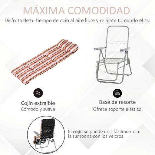  2 Tumbonas de Jardín de Acero con Cojín Acolchado Respaldo Ajustable y Reposapiés 60x75x65-102 cm Rayas Naranja [3]