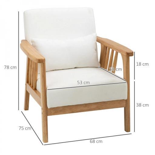 Sillón de Salón Tapizado en Terciopelo con Cojín y Patas de Madera de Caucho para Oficina 68x75x78 cm Crema [1]