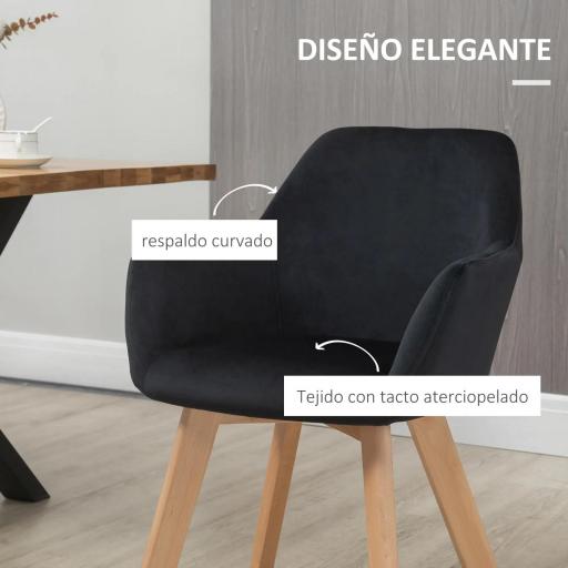 Juego de 2 Sillas de Comedor Modernas Tapizadas en Terciopelo con Patas de Madera para Salón 54x57x80 cm Negro [3]