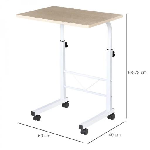 Mesa Auxiliar con Ruedas Mesa para Sofá con Altura Ajustable para Hogar Oficina 60x40x68-78 cm Blanco [1]