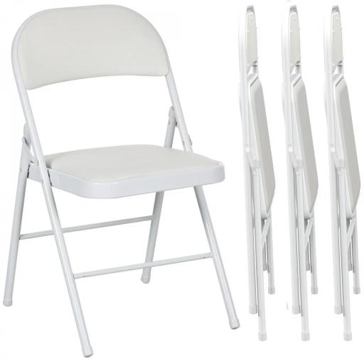Juego de 4 Sillas Plegables Acolchadas con Respaldo y Estructura de Acero para Salón Comedor Cocina 45x46x78 cm Blanco [10]