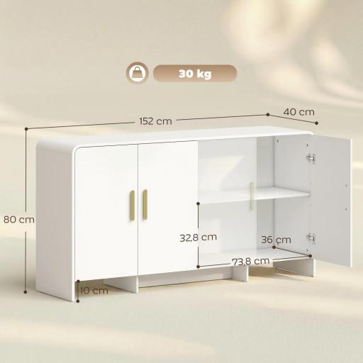 Aparador de Cocina con 4 Estantes 4 Puertas de Cierre Suave Mueble para TV de 72 Pulgadas 152x40x80 cm Blanco [1]
