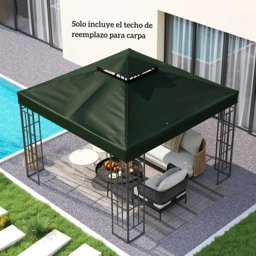 Toldo de Recambio 3x3 m con Techo Doble con Orificios de Drenaje y Protección UPF30+ Verde Solo Toldo NO Incluye Marco [2]