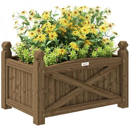 Jardinera de Madera Elevada para Cultivar Plantas Flores Hierba para Jardín Balcón Terraza 60x39x37 cm Café Oscuro [8]