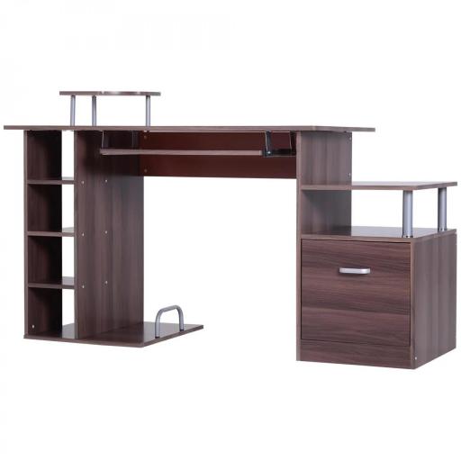 Mesa de Ordenador 120 cm Mesa de Escritorio con Múltiples Estantes Cajón Bandeja de Teclado 152x60x88 cm Marrón [8]