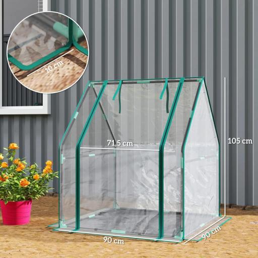 Invernadero de Exterior con Puerta con Cremallera Base Impermeable y Marco de Acero 90x90x105 cm Transparente [1]