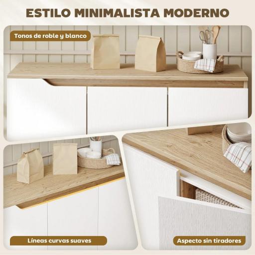 Aparador de Salón con 3 Puertas Estantes Ajustables Patas de Madera para Cocina Entrada 107x35x76,5 cm Roble y Blanco [4]