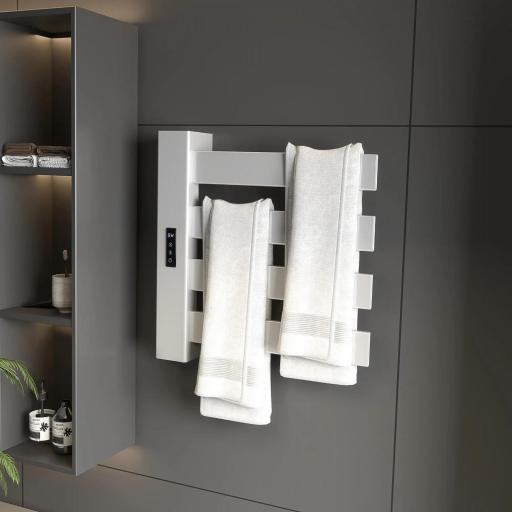 Toallero Eléctrico de Pared para Baño con 4 Barras Calentamiento Rápido Wi-Fi y Pantalla Táctil 47,5x9,5x49 cm Blanco
