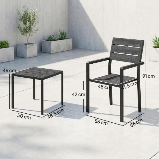 Conjunto de Jardín de 3 Piezas con 2 Sillas y Mesa de HDPE Diseño Listones Efecto Madera para Patio Balcón Negro [1]