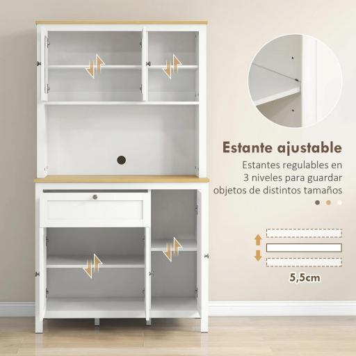 Alacena de Cocina Mueble Auxiliar de Cocina con 5 Puertas Estante Ajustable y Encimera de Microondas 100x40x180cm Blanco [3]