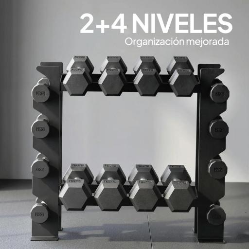 Soporte para Mancuernas de 4 Niveles Estante de Pesas de Acero Resistente para Gimnasio Casa Carga 200 kg 70x21x55 cm [2]