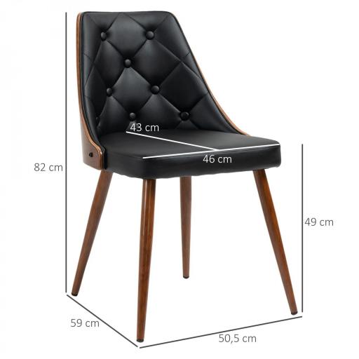 Set de 2 Sillas de Comedor Modernas con Asiento Tapizado en Cuero Sintético y Patas de Acero 50,5x59x82 cm Negro [1]