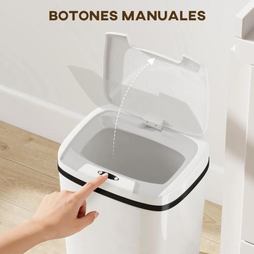 Cubo de Basura Cocina Automático 15 L con Sensor Infrarrojo y Modo Manual Anillo de Retención Antihuellas Blanco [5]