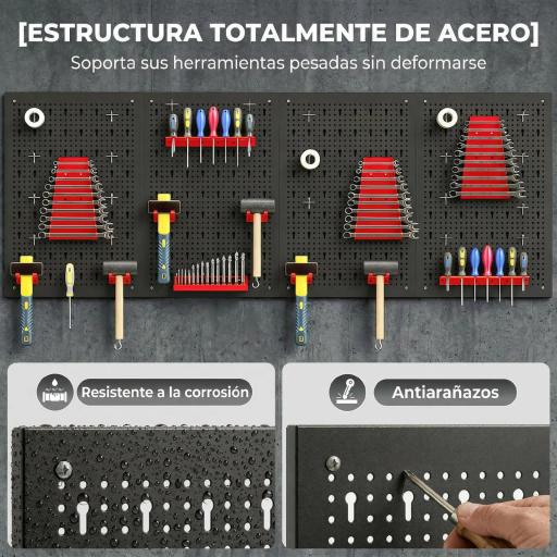 4 Paneles de Herramientas de Pared 38 Piezas cada panel 60x40 cm con Ganchos y Estantes Negro y Rojo [2]