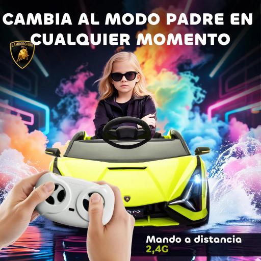 Coche Eléctrico para Niños de +3 Años Lamborghini SIAN Coche de Batería 12V con Mando a Distancia Apertura de Puerta Música MP3 USB y Faros 3-5 km/h 108x62x40 cm Verde [1]