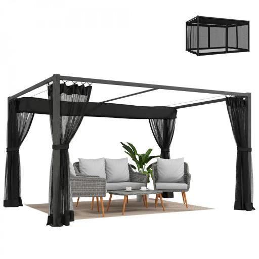 Pérgola de Jardín 3x4 m con Techo Retráctil 4 Laterales de Malla UPF30+ Cenador de Jardín para Patio Exterior Gris [9]