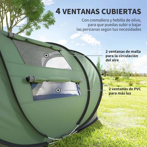 Tienda de Camping Pop-up con Ventanas Bolsillos y Bolsa de Transporte Impermeable Anti-UV 263,5x220x123 cm Verde y Gris [5]