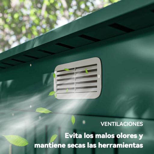 Caseta de Jardín Exterior 2,7m² 249x121x183 cm con Doble Puerta 2 Ventilaciones y Pestillo Verde [5]