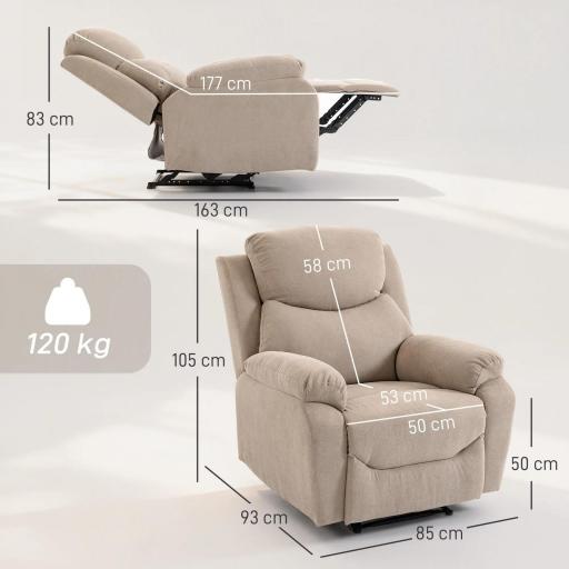 Sillón Relax Reclinable Manual Tapizado en Tela Aspecto Lino Reposapiés Reposabrazos Acolchado Grueso Beige [1]