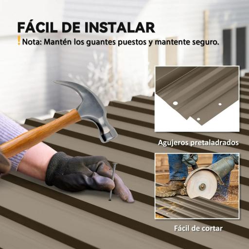 Juego de 12 Paneles para Tejado de Acero Galvanizado 7m² para Caseta de Herramientas Cobertizo 129x45cm Marrón [4]
