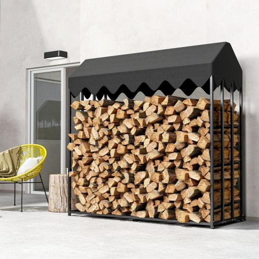 Leñero Exterior Metálico de Chimenea Soporte para Leña con Cubierta Impermeable 186x70x185 cm Negro [9]