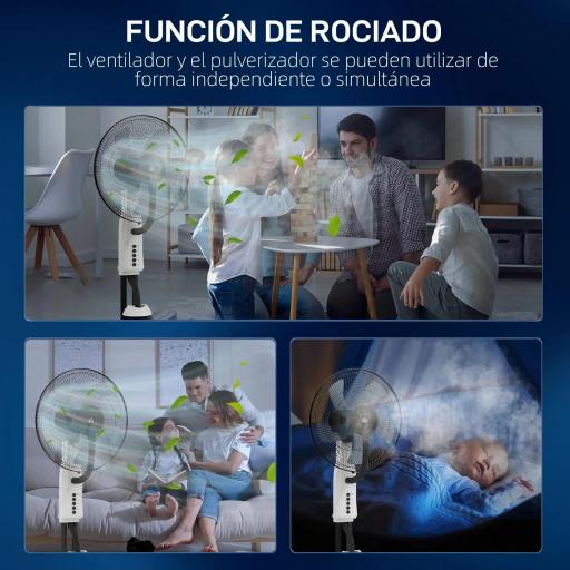 Ventilador Nebulizador Oscilante 90 W Tanque 2,8L 3 Velocidades 5 Aspas y Ruedas Ø44,5x120 cm Blanco [3]