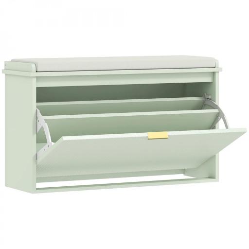 Banco Zapatero con Asiento Acolchado Cajón Abatible Estante Ajustable para Entrada Dormitorio 80x26x47,5 cm Verde Claro [9]