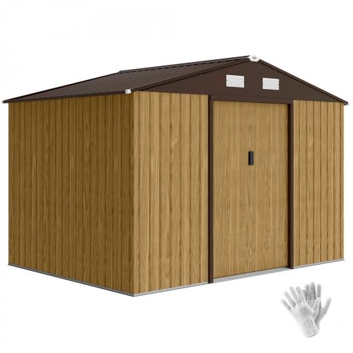 Cobertizo de Jardín Exterior 4,9 m² 277x195x192 cm con Puerta Corredera Ventilación y Kit de Fundación Marrón [9]