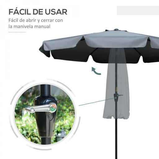 Parasol de Jardín de Aluminio Ø266x250 cm con Ángulo Ajustable Protección UV50+ Techo de Ventilación y Manivela Gris [2]